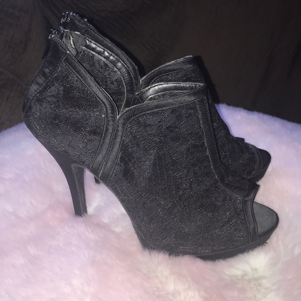 black lace bootie heels